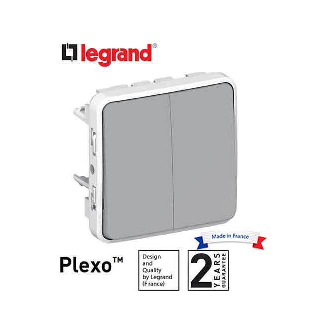 LEGRAND - Switch Plexo IP55, 2 Gang 2-Way, 10 AX, 250 V~, Modular, Grey