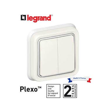 LEGRAND - Switch Plexo IP55, 2 Gang 2-Way, 10 AX, 250 V~, Flush Mounting, White