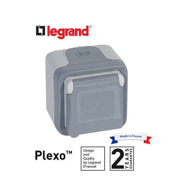 LEGRAND - Socket Outlet Plexo IP55, BS, 13 A, 2P+E, Surface Mounting, Grey