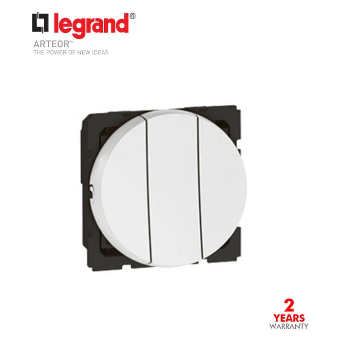 LEGRAND - 1-Way Switch Arteor 20 AX 250 V~, 3-Gang, Round, 2 Modules, White