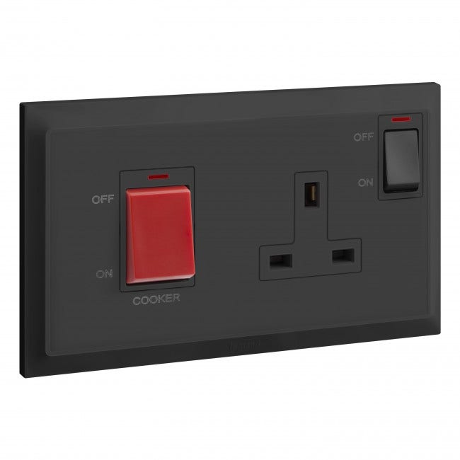 LEGRAND - Cooker control unit Belanko S - 45A double pole switch + red neon + 13A switched socket - anthracite