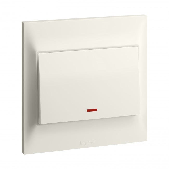 LEGRAND - Double pole switch Belanko S - 20A x 250V~ 1 gang - 1-way switch + red neon indicator - Ivory
