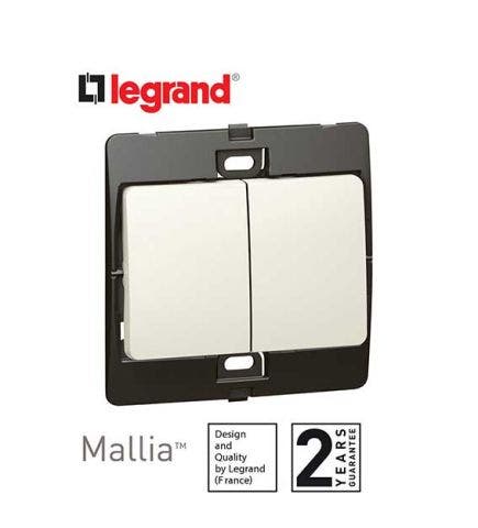 LEGRAND - Single Pole Switch Mallia, 2 Gang, 1 Way, 10 AX, 250 V~, Pearl