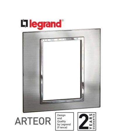LEGRAND - Plate Arteor, British Std, Square, 3 Modules 1-Gang, Pearl Aluminum