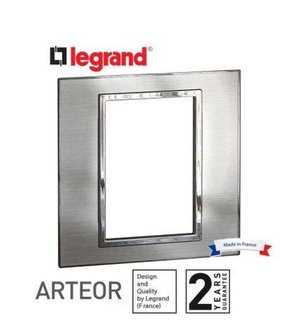 LEGRAND - Plate Arteor, British Std, Square, 3 Modules 1-Gang, Stainless Style