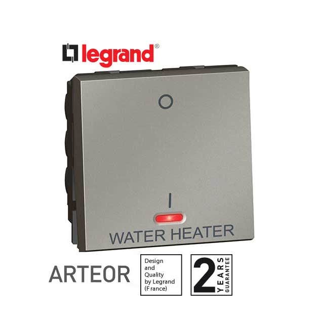 LEGRAND - Switch 1-Way Double Pole Arteor-with Ind. + Water Heater Mark.- 20AX-2 Mod-Magnesium