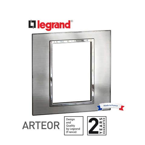 LEGRAND - Plate Arteor, British Std, Square, 3 Modules 1-Gang, Stainless Style