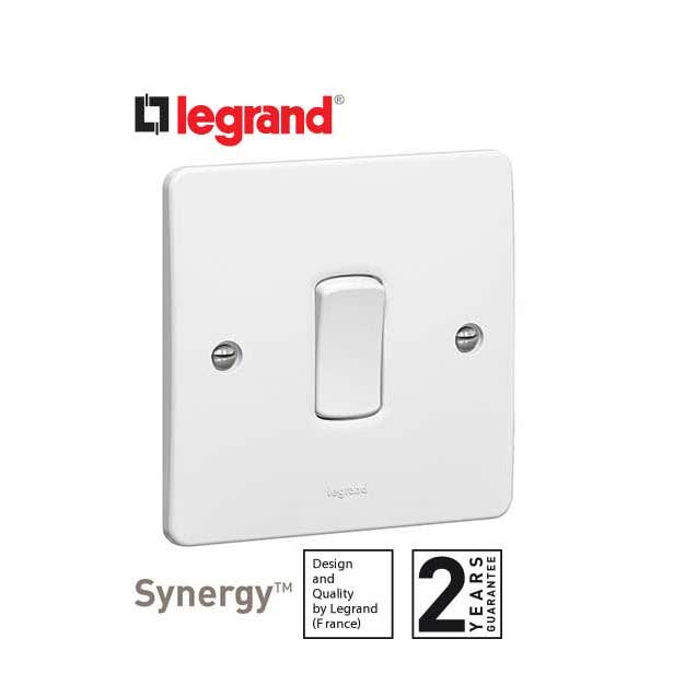 LEGRAND - Single Pole Push Switch Synergy, 1 Gang, 2 Way, 10 AX, 250 V~, White