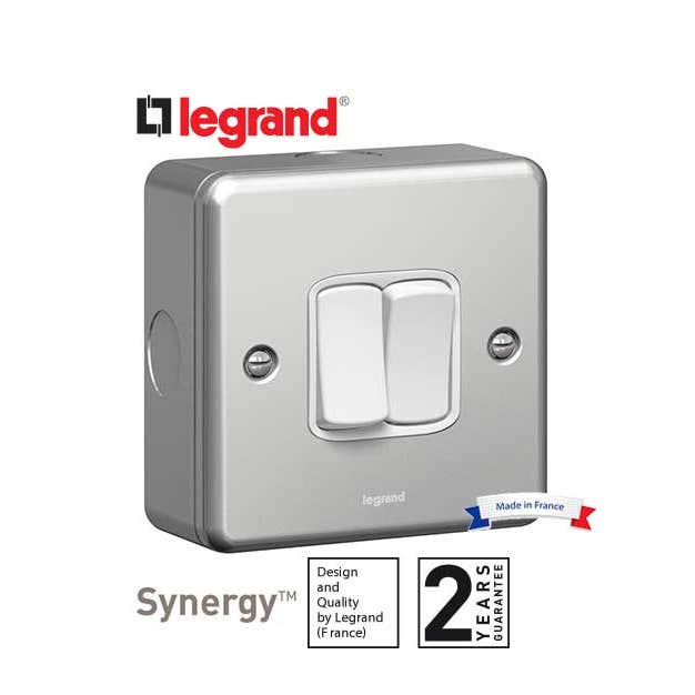LEGRAND - 1P Switch Synergy, 2 Gang, 2 Way, 20 AX, 250 V~, Metal Clad