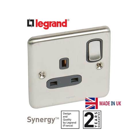 LEGRAND - Double Pole British Std Synergy -1 Gang switched -13A -250V~ -Auth. Brush. Stain. Steel