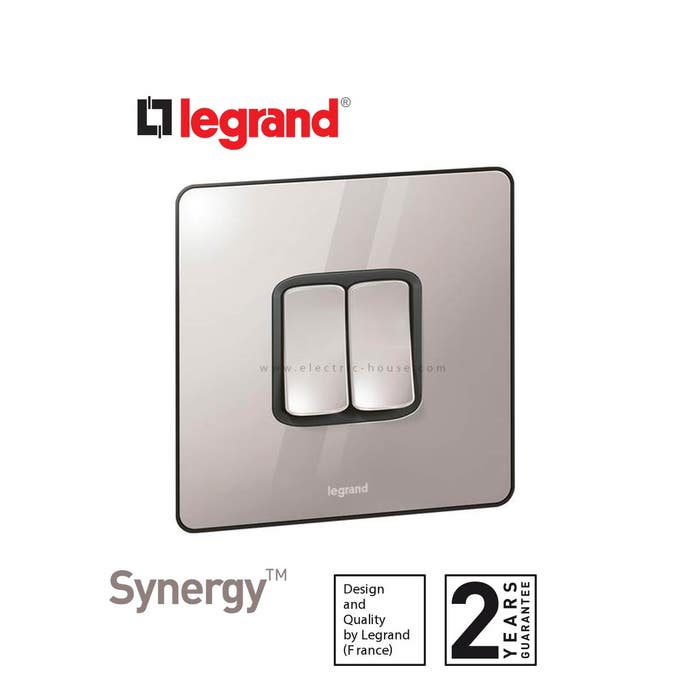 LEGRAND - Single Pole Plate Switch Synergy -2 Gang -2-Way -10 AX -250 V~ Sleek Design Brushed Stainless Steel