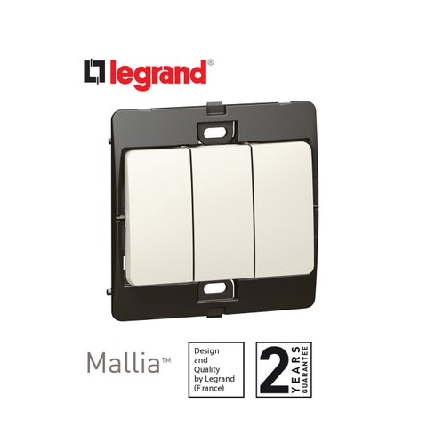 LEGRAND - Single Pole Switch Mallia, 3 Gang, 1 Way, 10 AX, 250 V~, Pearl