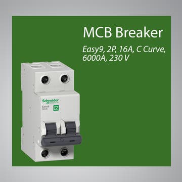 SCHNEIDER - MCB Breaker, Easy9, 2P, 16A, C Curve, 6000A, 230 V